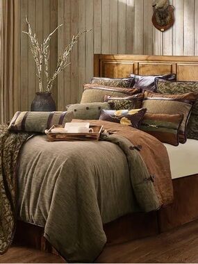 Paseo Road Highland Lodge Olive Brown Rustic Bedding 5 Piece Comforter Set  NEW
